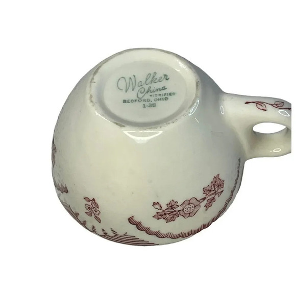Vintage Walker China Red Floral Pattern Tea Cup, Vitrified Bedford Ohio 1-38 - Picture 6 of 6